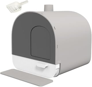 Cat Litter Box with Slide-Out Tray and Odor Filter, Light Gray