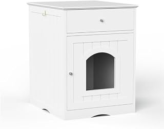Wooden Cat Litter Box Enclosure with Drawer, White