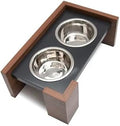 Elevated Dog and Cat Bowl Stand with 2 Stainless Steel Bowls, Modern Wood, Non-Slip