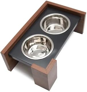 Elevated Dog and Cat Bowl Stand with 2 Stainless Steel Bowls, Modern Wood, Non-Slip