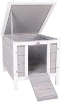 Wooden Small Animal Pet House with Hinged Roof, Gray