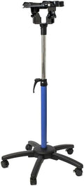 Pet grooming dryer stand with adjustable shaft, wide base and nozzle holder