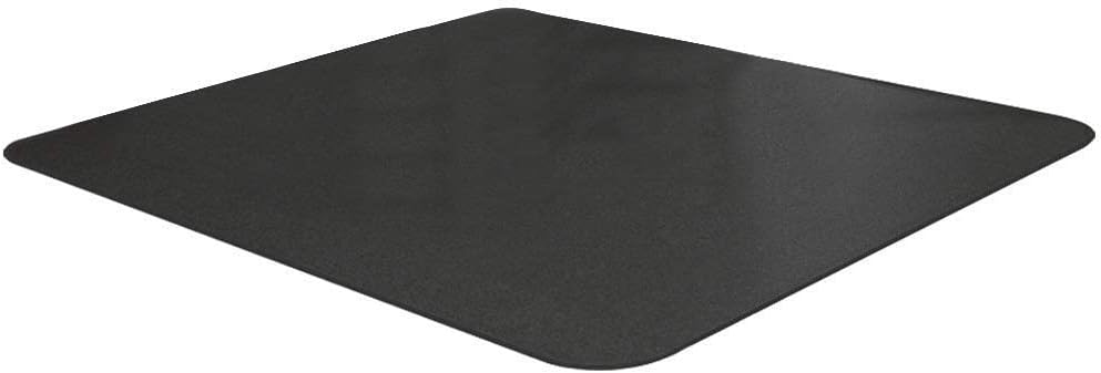 Black 46 x 96 inch water-resistant mat under a dog kennel on a hard floor