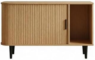 Cat Litter Box Enclosure with Tambour Door and Litter Mat, Oak