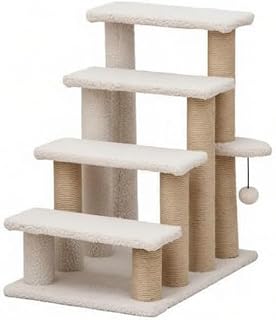 4-Level Cat Steps with Scratching Posts, White, 25.25-Inch Height