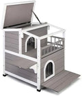 2-Story Wooden Cat House for Indoor and Outdoor Use, Grey and White