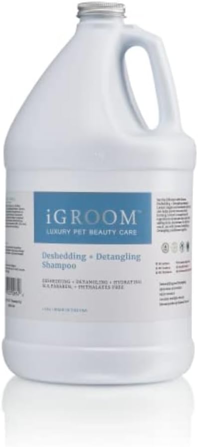 Two gallon jugs of deshedding and detangling dog shampoo