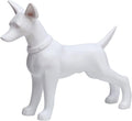 Standing PVC dog mannequin torso displaying a pet sweater