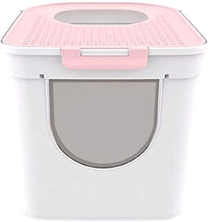 Semi-Closed Cat Litter Box, Top-In Anti-Spatter, Large, Black