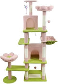 71-Inch Multi-Level Cat Tree Tower with Condo and Hammock, Pink