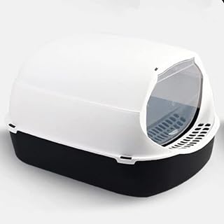 Fully Enclosed Plastic Cat Litter Box, Anti-Splash, Black