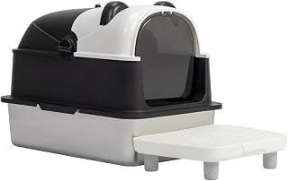 Stainless Steel Enclosed Cat Litter Box with Lid and Panda Design