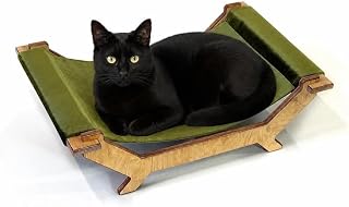 Modern Wooden Cat Hammock Bed, Green Velvet Lounger