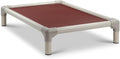 Elevated dog cot with almond PVC frame and burgundy vinyl surface