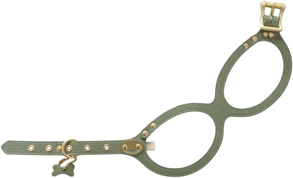 Sage green pebble grain leather step-in dog harness with crystals