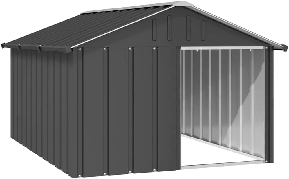 Anthracite galvanized steel dog house shelter, 45.9 x 60.2 x 32.1 in