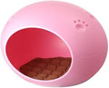 Semi-Enclosed Egg-Shaped Plastic Cat Villa and Dog Bed with Mat, Waterproof, Washable, Light Pink