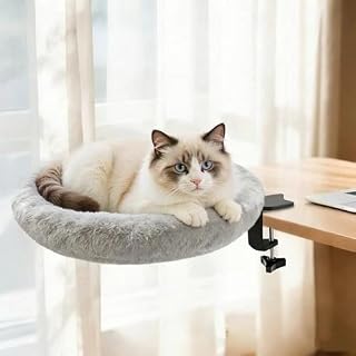 Elevated Cat Desk Hammock with Clamp for Home Office, Supports Up to 50 lbs