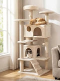 52-Inch Cat Tree Tower with Perches and Condos, Beige