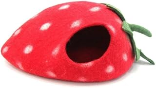Felt Strawberry Cat Bed, Wool Cave House for Indoor Cats