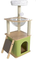 Green Cat Tree with Condos, Space Capsule, Plush Jump Platform and Hanging Toy