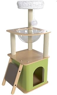 Green Cat Tree with Condos, Space Capsule, Plush Jump Platform and Hanging Toy