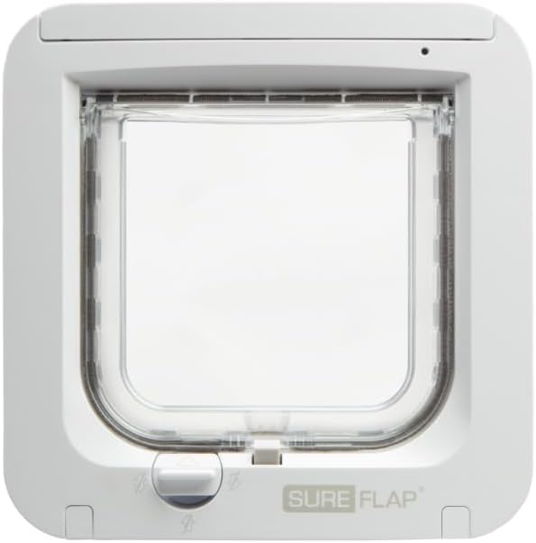 White microchip cat flap installed in a door