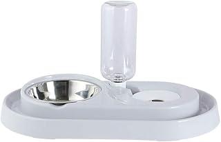 Stainless Steel Pet Food Bowl with Water Bottle, Automatic Dispenser Feeder, Gray