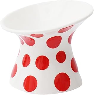 Polka Dot Red Tall Anti-Knockover Ceramic Cat Bowl