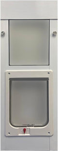 Aluminum window pet door panel installed in a sash window