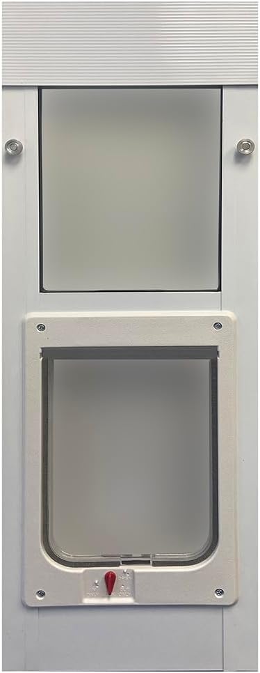 Aluminum window pet door panel installed in a sash window