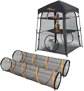 Cat Enclosure Tower Tent for Indoor and Outdoor, 3-Tier Cat Cage, Portable and Foldable, with 2 Play Tunnels