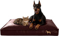 Caramel leather dog bed with wipe-clean waterproof surface