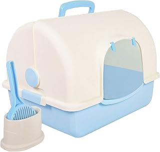 Clamshell Fully Enclosed Cat Litter Box, Anti-Splashing, Large, Blue