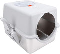 Cat Litter Box with Scoop, Odor Control and High Sides, Light Gray