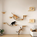 Wood 8-in-1 Cat Wall Shelves Furniture Set with Scratching Post, Climbing Wall Activity Center, Natural Wood