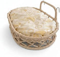 Bohemian Rattan Cat Bed with Cushion, Woven, Beige Patterned Soft Mat