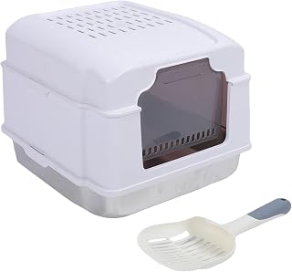 Enclosed Stainless Steel Cat Litter Box with Lid and Scoop, Large Capacity