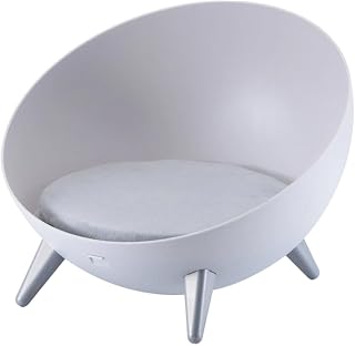 Elevated Hemispherical Cat Bed with Stable Legs and Short Cushion, Nordic Style, Gray Legs