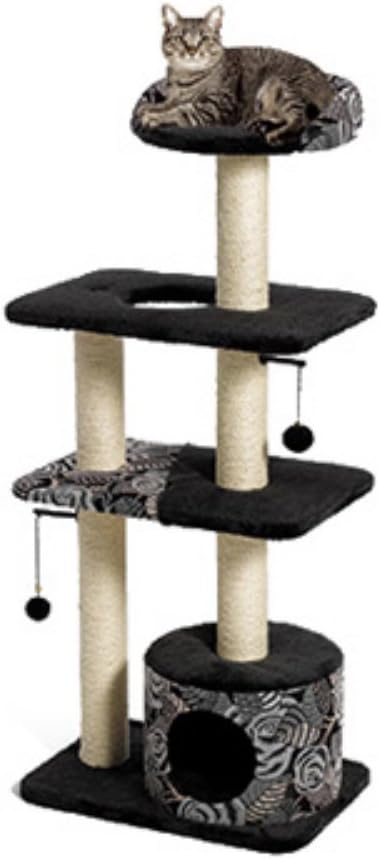 Three-tier woven rattan cat tree with dome cubby, basket bed and sisal posts – view 4