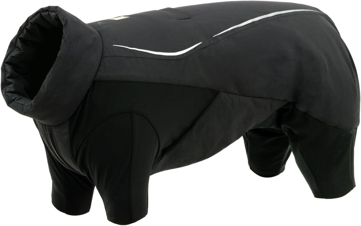 Black waterproof insulated full body dog coverall with sleeves