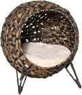 Rattan Wicker Cat House, Elevated Pod Bed with Cushion, Brown