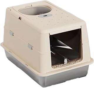 Stainless Steel Cat Litter Box with Flip Lid and Non-Slip Mat