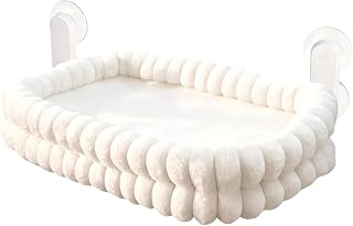 Window-Mounted Cat Bed with Suction Cups and Raised Edge, 40 lb Capacity, White, 70x45cm