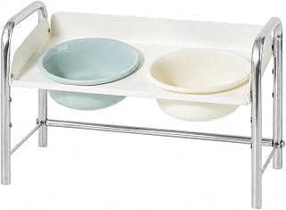 Ceramic Cat Bowl with Height-Adjustable Stand, Raised Food and Water, Tilted, Metal Base, Glazed, 15 cm 600 ml