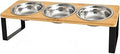 Raised Pet Feeder Stand with 3 Dishwasher-Safe Steel Bowls, Bamboo Base
