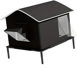 Stray Cat Shelter with Weatherproof Windproof Curtain, Hideaway Cat Bed, Black