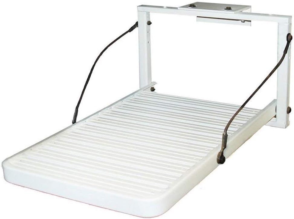 14 x 20 inch dog loading platform hooked to a boat boarding ladder