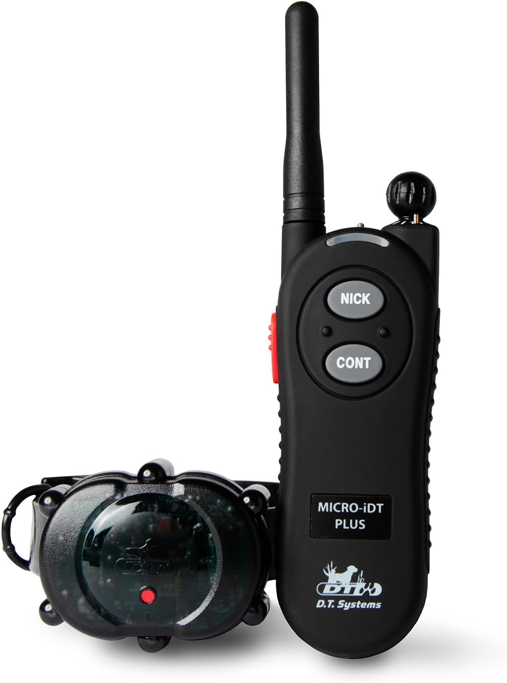 Compact waterproof remote dog training collar with handheld transmitter