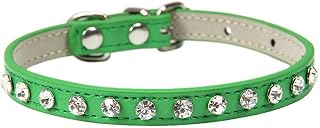 Rhinestone PU Leather Pet Collar, Gray, X-Small